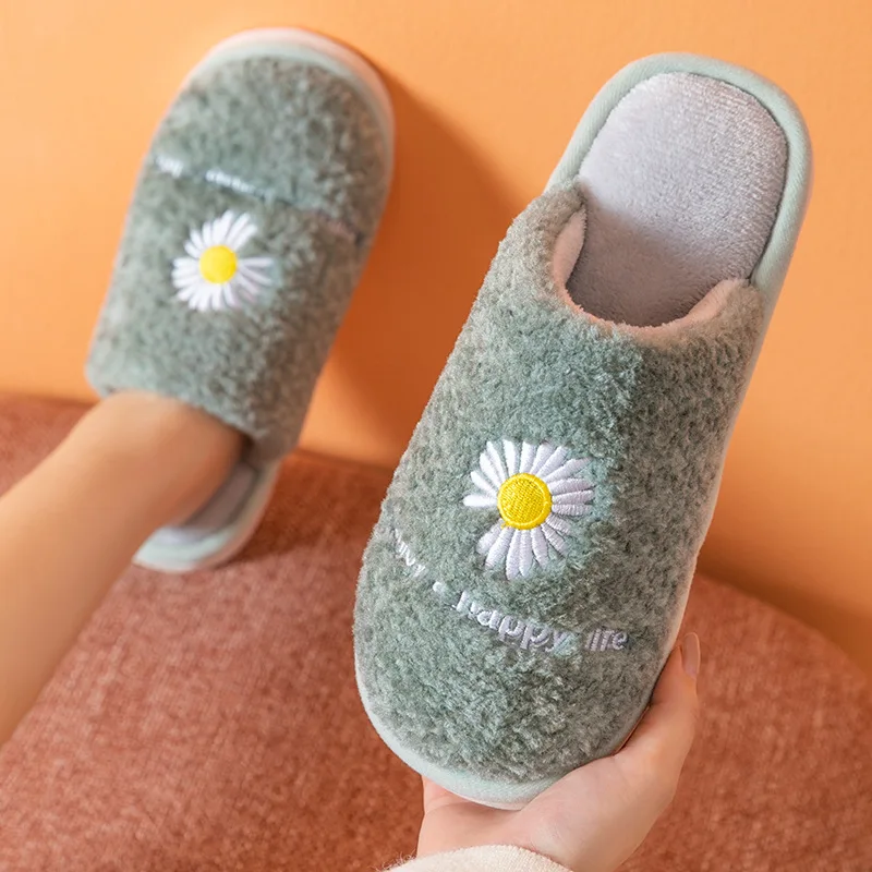 

Online Celebrity Little Daisy Cotton Slippers Female Autumn and Winter Couples Cute Plush Home Home Indoor Anti-slip Floor Cotto