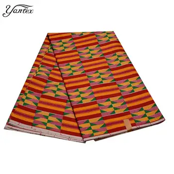 

YANTEX Free Shipping African Fabric Wax Prints Ghana Kente Cloth 6 Yards Veritable Real Wax Fabric Ghana Kente For Lady Dresses