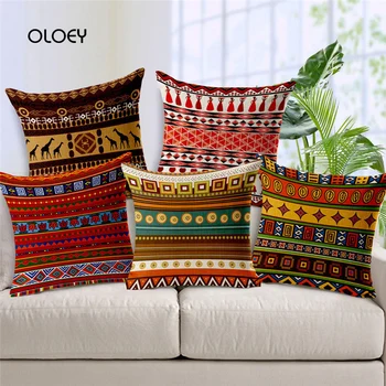 

African Ethnic Band Geometric Polyester Upholstery Cover Home Bedroom Hotel Car Decorative Cushion Cover Wedding Gift 45x45cm .