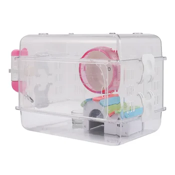 

1 Set Hamster Cage with Running Wheel Food Bowl Transparent Cage Luxury House Hamster Cage Small Pet Supplies