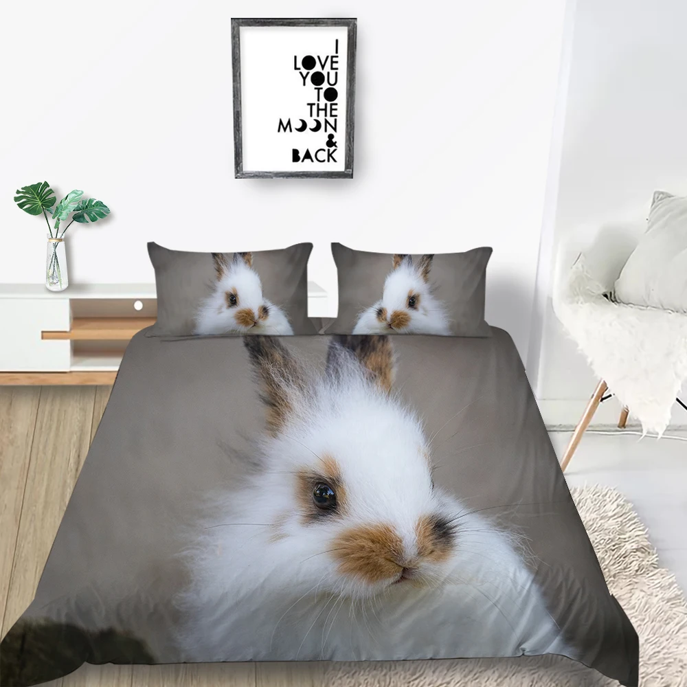 King Size 3D Bedding Set Rabbit Cute Sweet Pink Dots Duvet Cover For Girl Queen Twin 2