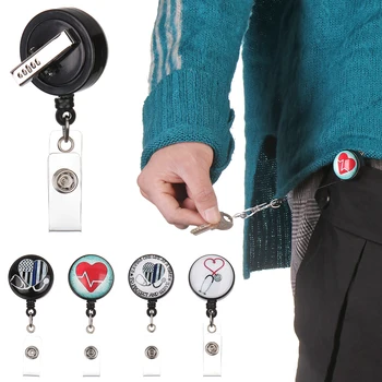 

High Quality Retractable Reel ID Card Name Holder Nurse Stethoscope Rotating Alligator Clip Office Supplies Accessories