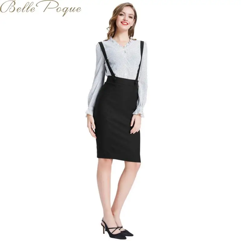 Belle Poque, женские осенние юбки на лямках, юбка на подтяжках, повседневная юбка-карандаш с высокой талией, элегантная офисная юбка миди для женщин