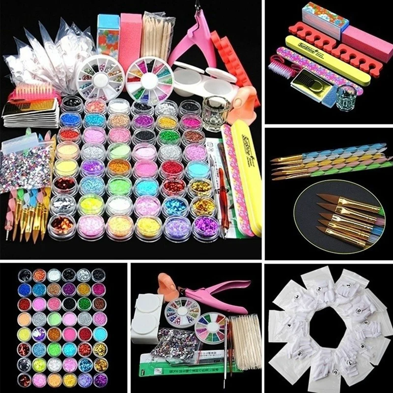 Nail Acrylic Powder Glitter Manicure Set For Nail Art Kit Gems Decoration Crystal Rhinestone Brush Tools Kit For Manicure Salon