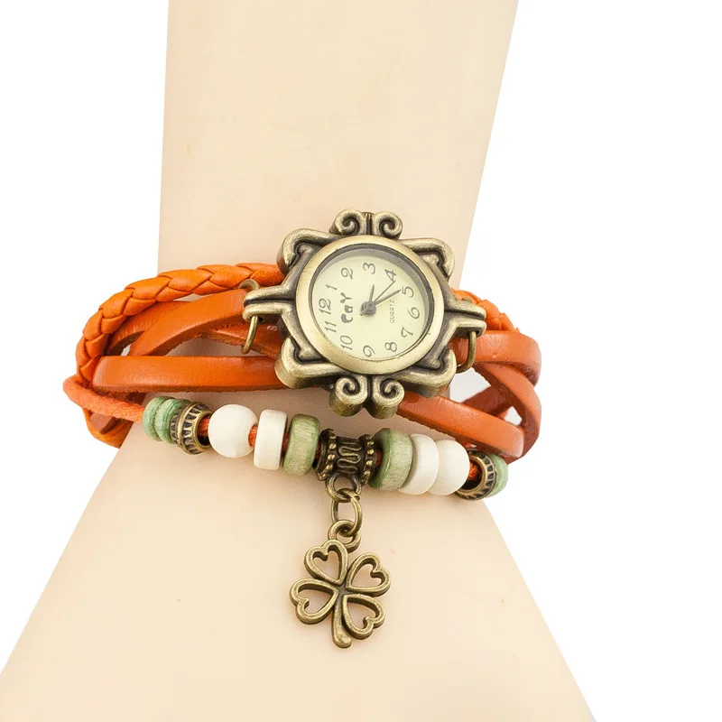 

Retro Bronze Leather Coiling Bracelet Watch Women's Butterfly Clover Accessories Fashion WOMEN'S Watch