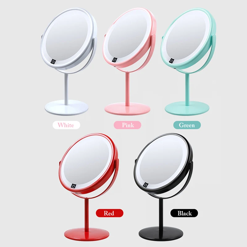Увеличительное зеркало для макияжа с светодиодный свет косметические зеркала круглый Форма настольное дамское зеркало Двусторонняя зеркала с подсветкой