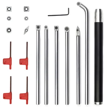 

Woodworking Tool Set Carbide Handlebar Peeler / Rough / Detail / Hollower (6 Bars + 1 Interchangeable Handle) with Carbide Inser