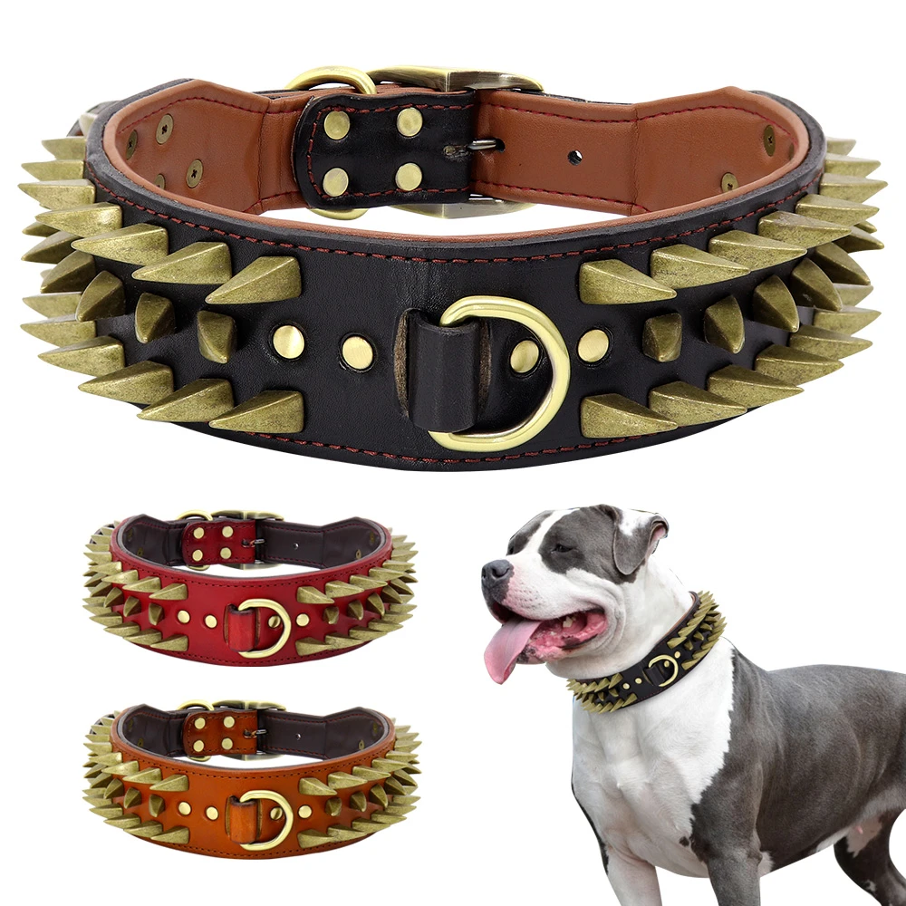 Collar de cuero para perro, accesorio duradero de pulgadas de ancho para grandes, tachonados afilados con pinchos, collares para medianos y grandes, para Pitbull, Pastor Alemán|Collares| - AliExpress