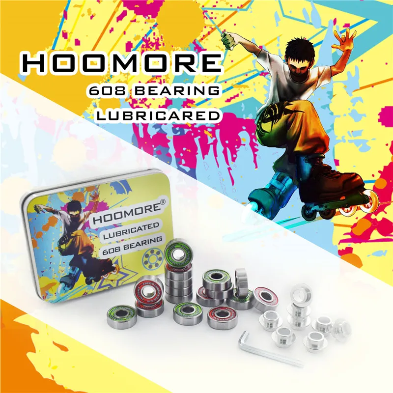 HOOMORE ABEC-9 смазанный подшипник для катания на коньках 608rs ILQ-9 ступицы гладкие низкие сопротивления для роликовых коньков встроенные патины скутер скейтборд