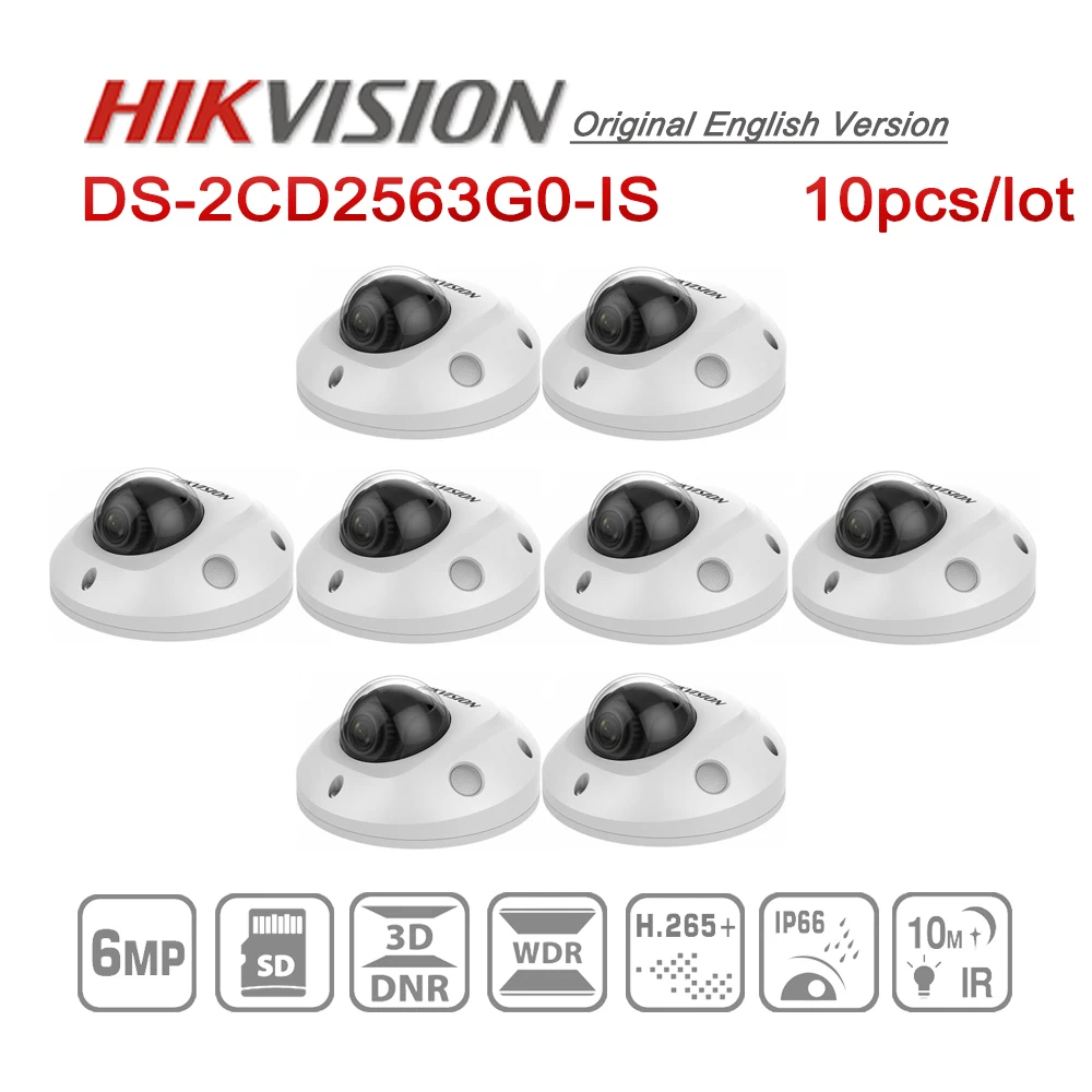 Предпродажная DS-2CD2563G0-IS Hikvision оригинальная IP 6MP купольная сетевая камера IR30m H.265+ с слотом для sd-карты POE камера 10 шт./лот