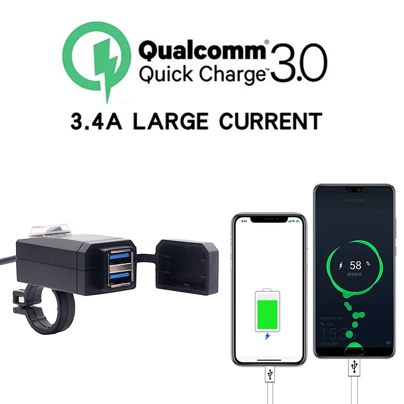 Двойной USB водонепроницаемый мотоцикл руль зарядное устройство адаптер питания Разъем QC3.0 для автомобиля мотоцикла Авто usb зарядное устройство