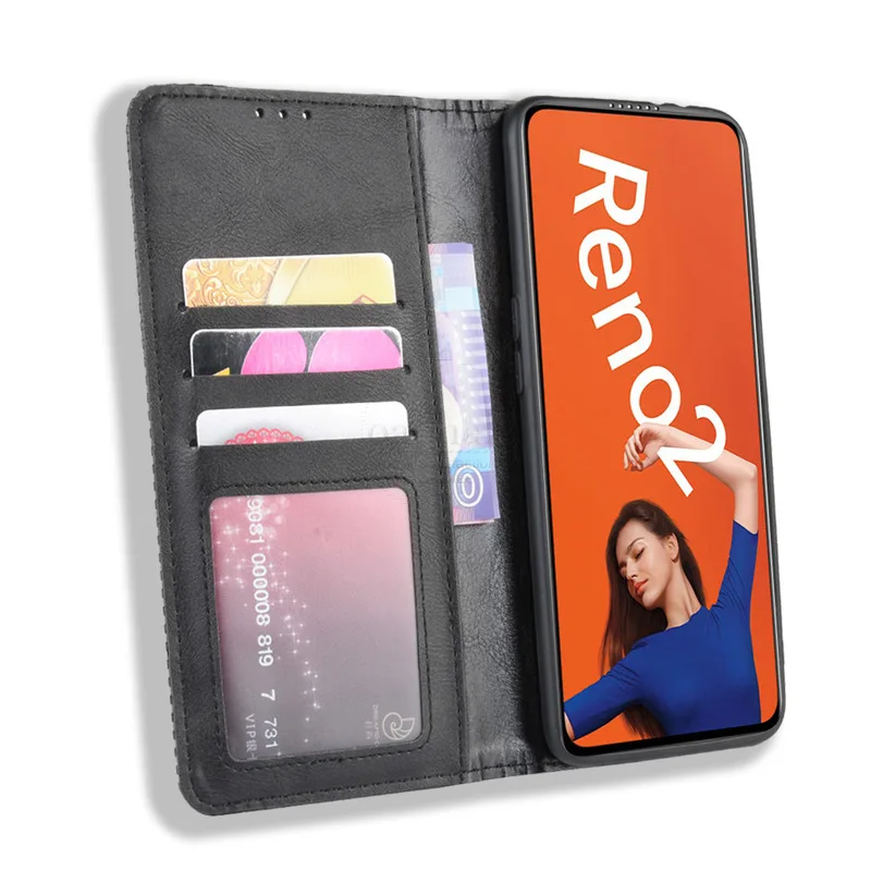 Для OPPO Reno 2 Чехол книжный кошелек винтажный тонкий магнитная кожа флип Чехол Слот для Карт Подставка мягкий чехол роскошные сумки для мобильных телефонов