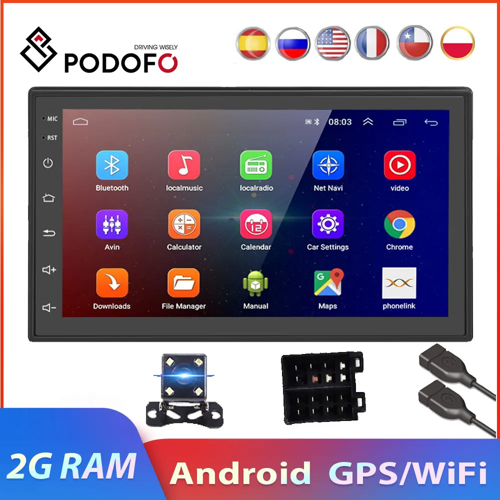 Podofo 2 Din Android автомобильный мультимедийный видео плеер 2G RAM Универсальный 2DIN стерео Радио для Volkswagen Nissan toyota Ford