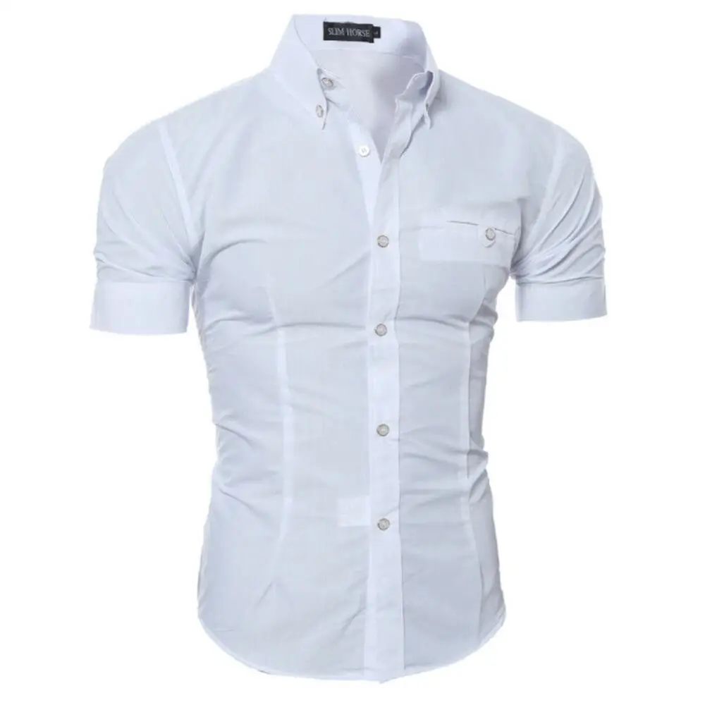 Camiseta ajustada de manga corta para hombre, camisa informal Formal de negocios, Tops de un solo pecho, 8 colores, M-3XL, 2019