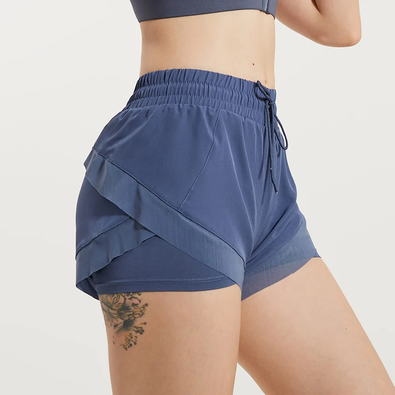 Mesh Yoga Womenshorts Gym 2 in 1 Double Layer Shorts Side Pocket Running High Waist Shorts Quick Dry Workout Fitness Sportwear