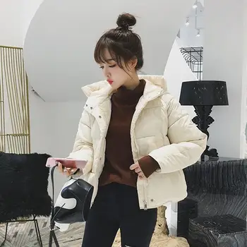 

Fashion Solid Pockets Oversized Short Jackets Parkas Winter Thick Hooded Padded Jacket Zippers Casual Warm Loose Parkas