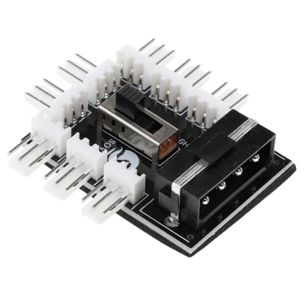 4 Pin IDE to 8 Channel 3Pin Male Socket Fan Hub 12V Power Supply Splitter Adapter
