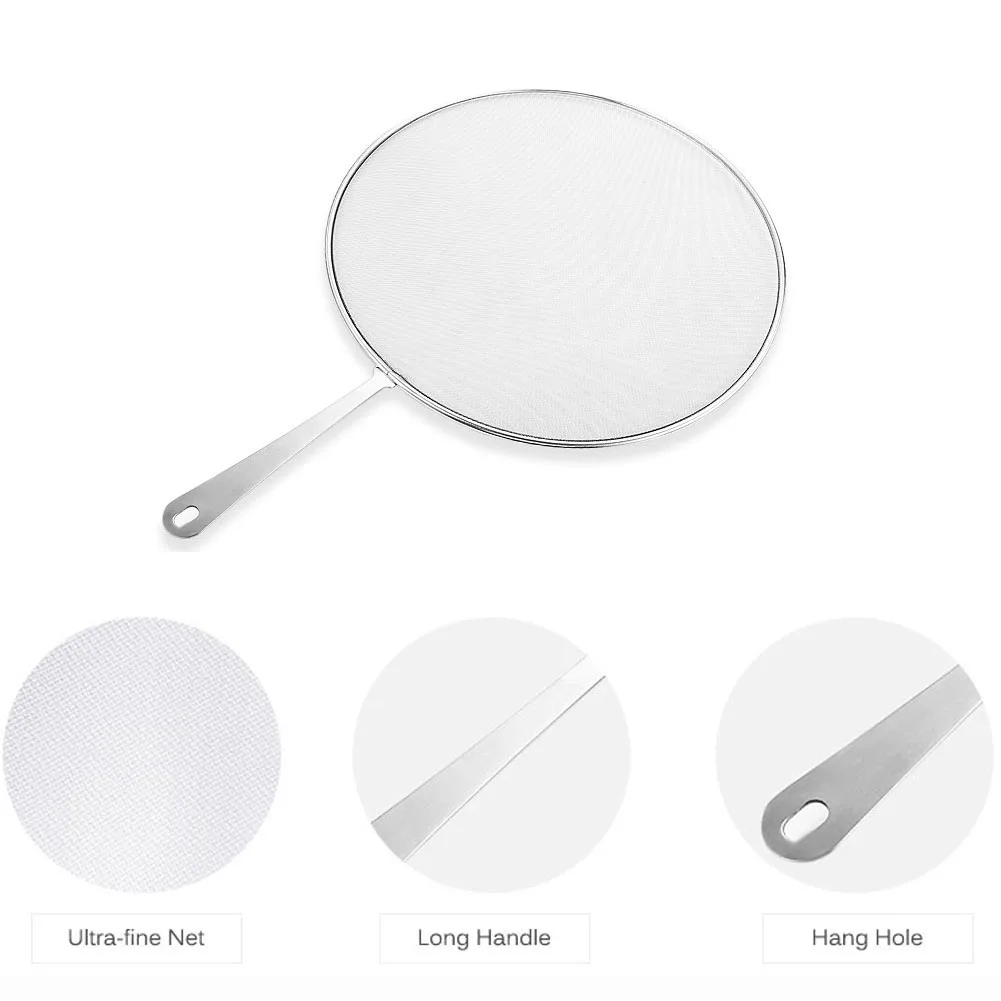 

33cm Splatter Screen Kitchen Accessories Stainless Steel Anti-filter Cover Splash Guard Oil Net High Temperature Resistant Mesh