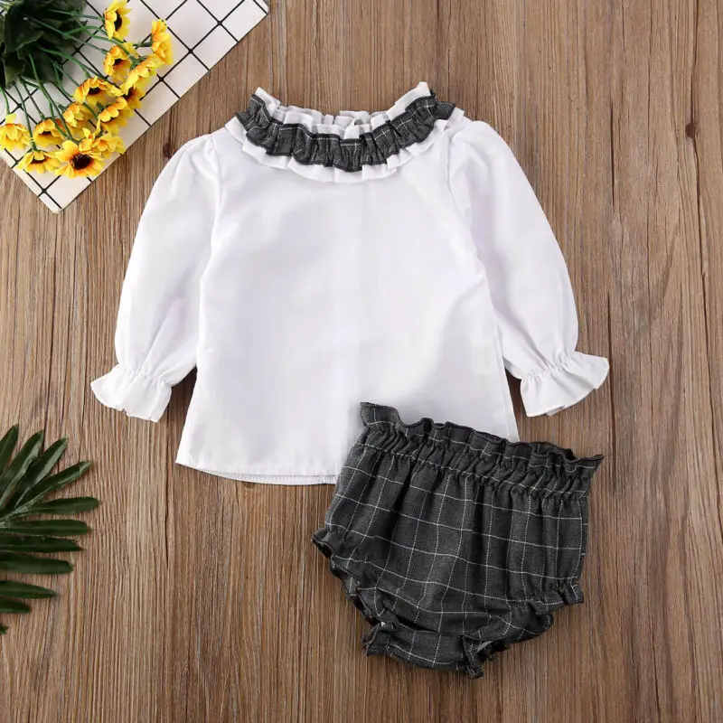 

Cotton Newborn Infant Baby Girl Clothes Long Sleeve Tops+ Plaid PP Pants 2pcs Set Clothes 0- 18Month