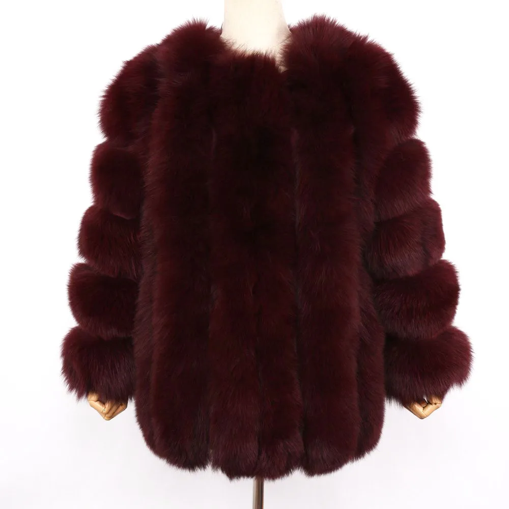Женские зимние толстые теплые пальто с натуральным лисьим мехом, женские модные куртки с натуральным мехом, пальто высокого качества, S7158 - Цвет: Wine Red