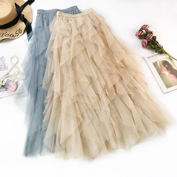 

irregular cake tulle skirt long pleated a line high waist skirts womens 2020 spring and summer new arrival