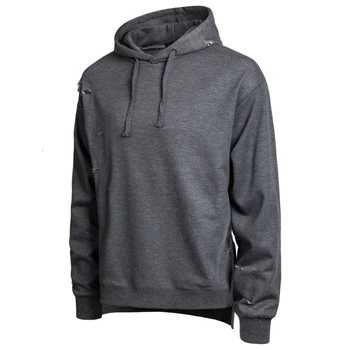 

Autumn 2020 NEW Sweatshirt Men Personality Hole Ripped Hoodies Solid Black Sportswear for Men Long Sleeve Pullover Male Tops
