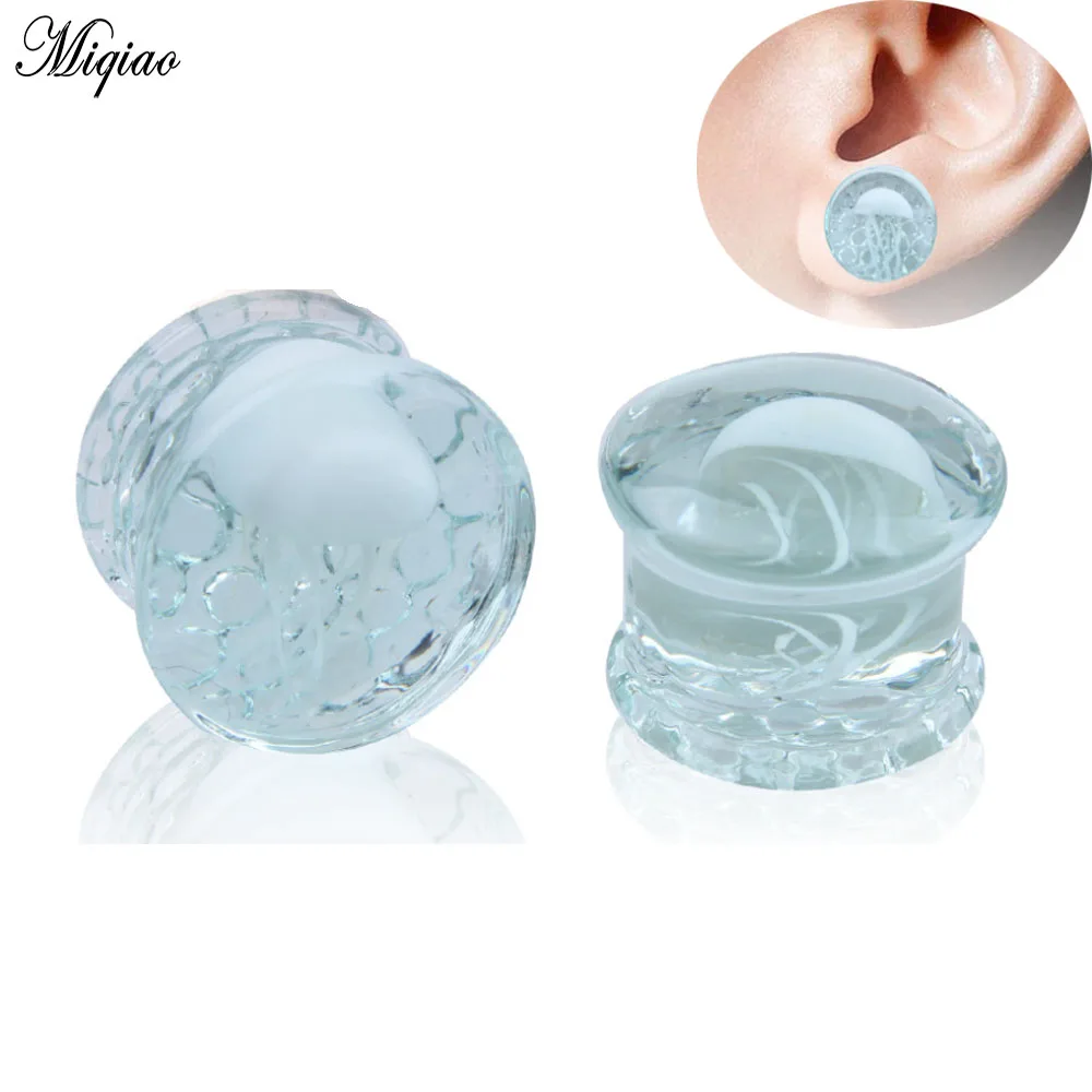 

Miqiao 2pcs Explosive New Product Ocean Jellyfish Glass Ear Expander 8mm-16mm European and American Boutique Fashion Jewelry