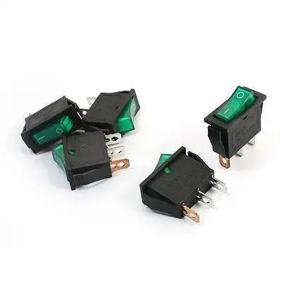 

5 Pcs AC250V 15A SPST 3-Pin Soldering on/off Boat Rocker Switches w Green Light