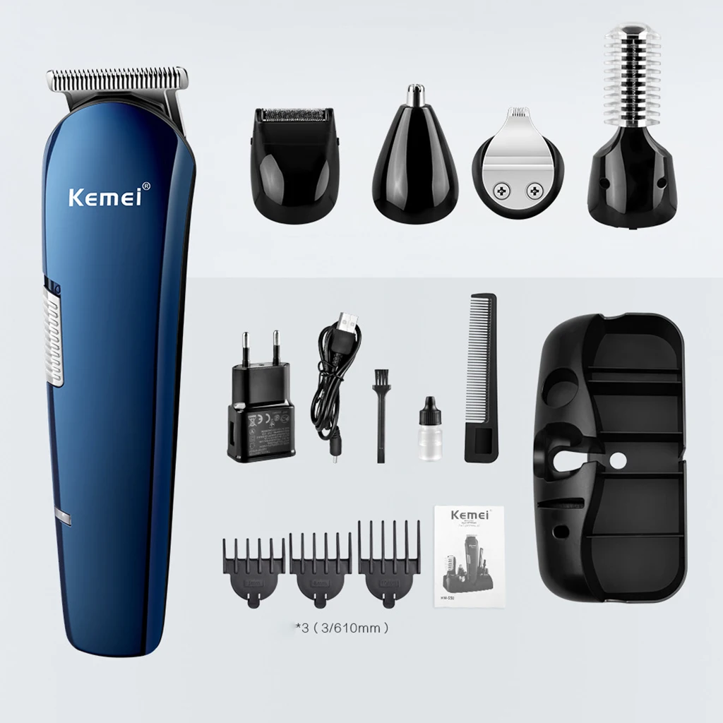 Kemei KM-550 Professional Electric Hair Clipper Rechargeable Cordless Beard Trimmer Men Body Nose Trimmer Razors Gift Sets 