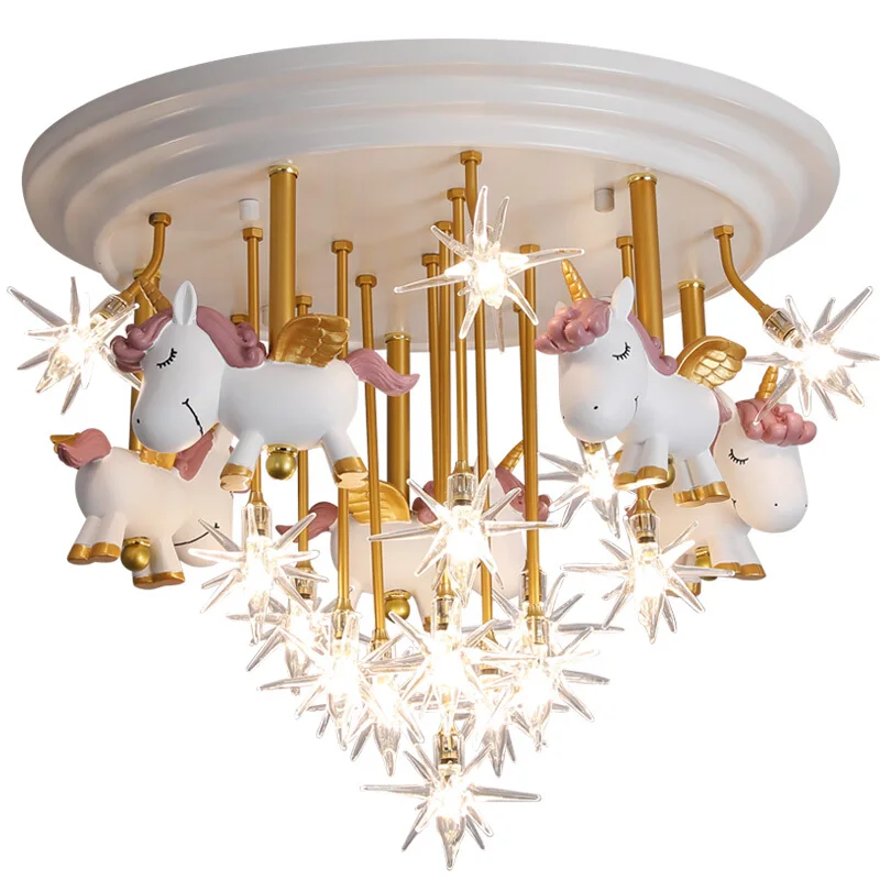 Net  Red Star Ceiling Lamp Creative Cartoon Flying Horse Children's Room Boy Girl Princess Bedroom Lamp