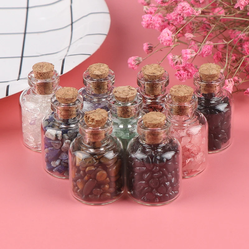 1pc Natural Crystal Rock Stone Gravel Wishing Bottles Rough Minerals Specimen Mini Stone Reiki Healing Gift With A Box