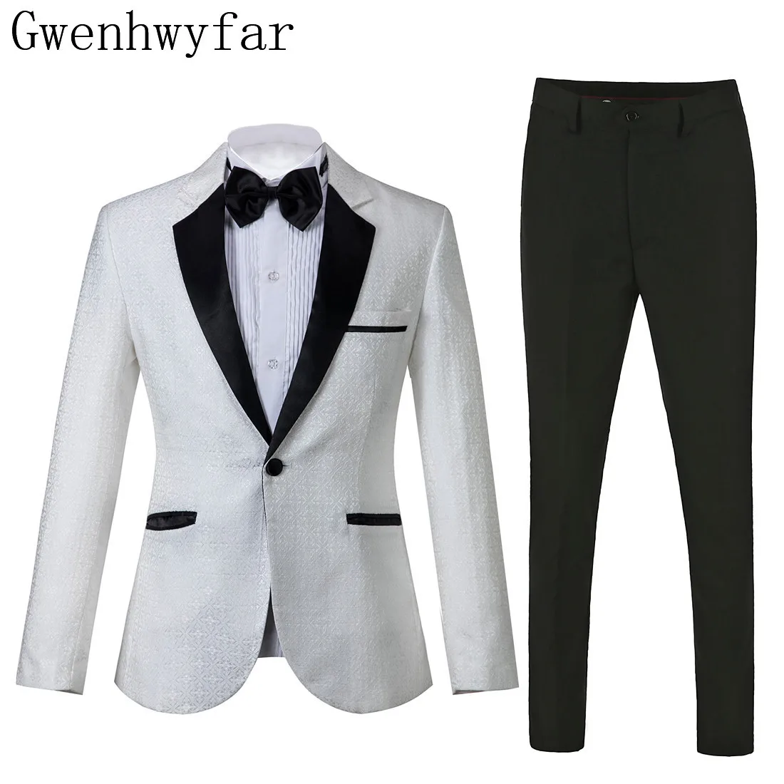 

Gwenhwyfar White Cross Pattern Wedding Tuxedos Slim Fit Suit For Men Groomsmen Suit 2 Pieces Prom Formal Suits (Jacket+Pants)