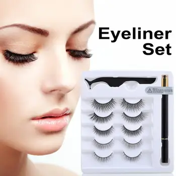 

5 Pairs Magnetic Eyelashes Set With 4 Magnetic Lashes Magnet Liquid Eyeliner Tweezers Natural Handmade False Eyelash