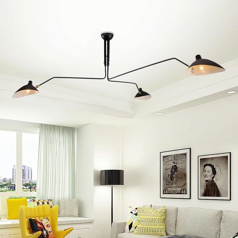 

Creative Artistic Personality Replica Serge Mouille Three Six Arms Retro industrial loft Nordic Iron Ceiling light living room