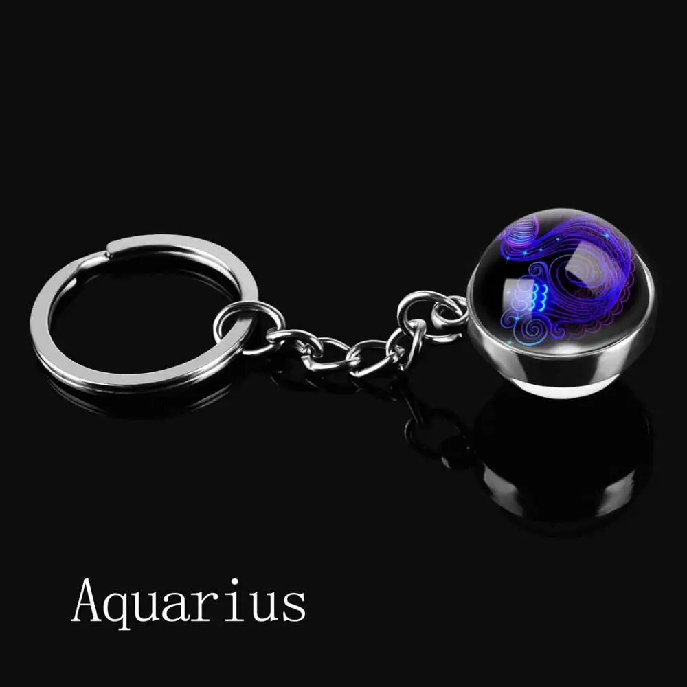 Aquarius 12 знаков зодиака брелок Водолей, рыбы Овен, Телец Близнецы Рак Лев Дева весы Созвездие скорпиона стеклянный шар брелок - Цвет: Aquarius