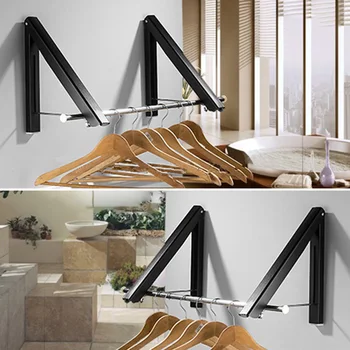 

Folding Drying Rack Laundry Home Bathroom Wall Mounted Balcony Punch Free Multifunction Indoor Retractable Clothes Hanger Tool