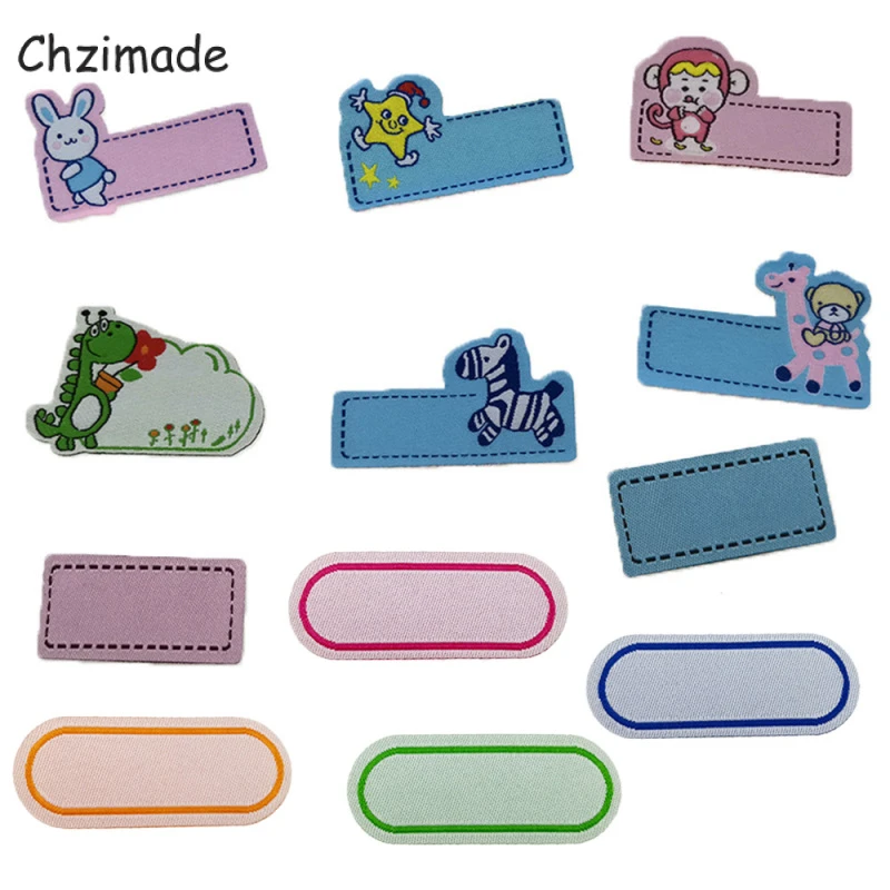 Chzimade 10Pcs/lot Cartoon Kids Name Labels Iron on Garment Fabric Tags Marker for Clothes Accessories DIY Sewing Crafts