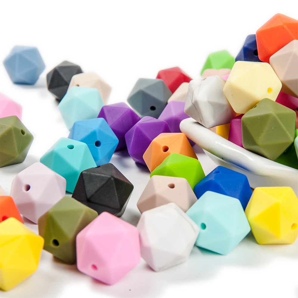 Cute-idea 10Pcs 17mm silicone icosahedron Beads nursing Accessories polygon teether chewable toy teething making handmade DIY