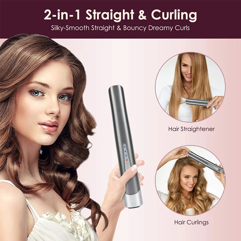 Profissional de Cerâmica Cabelo e Modelador 2 em 1 sem Fio Usb sem Fio Plana Ferro Alisador Recarregável 11 1 sem fio alisador cabelo e modelador recarregável usb sem fio