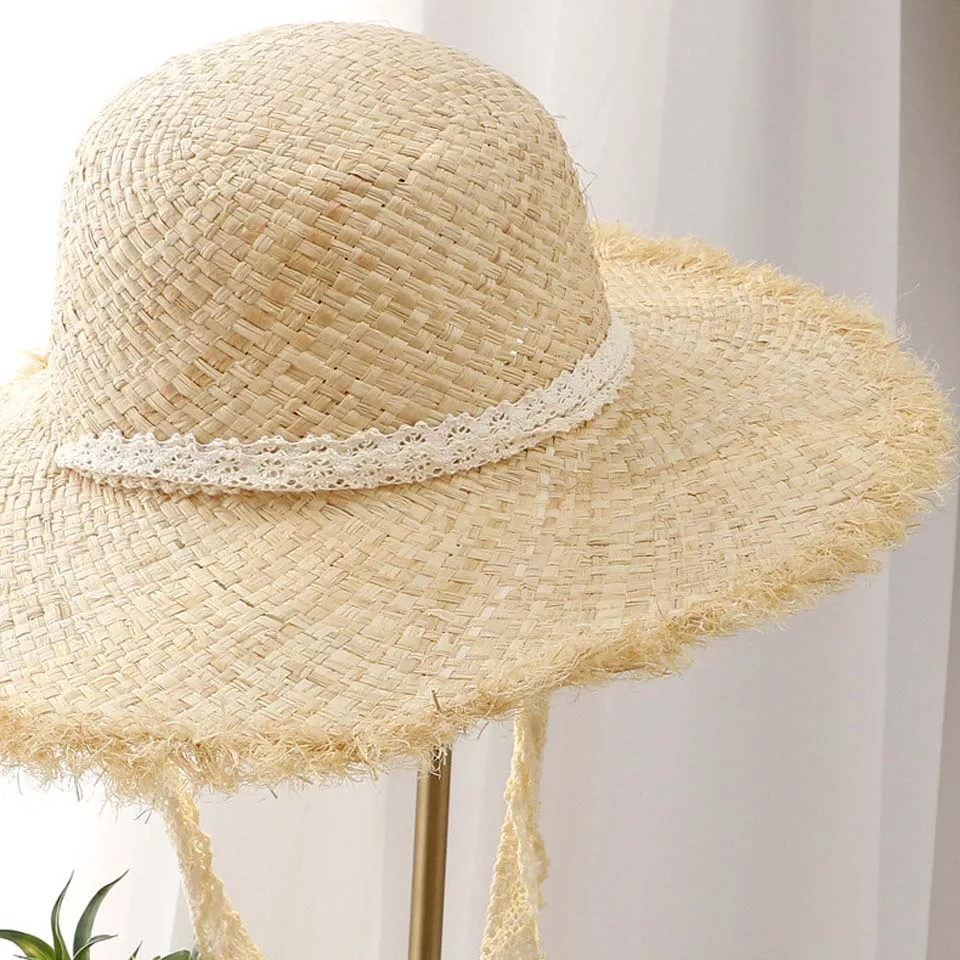 Кружевной ремешок соломенная шляпа с бантиком лента летняя кепка пляжный козырек открытый праздник защита от солнечных лучей на пляже шляпа складная
