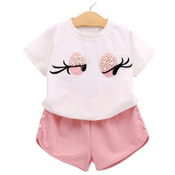 

Girls Clothing Set Pearl Girls Clothes Set Lovely Long Eyelashes Toddler Girl tops + Pants Girls Suit Kids Clothes