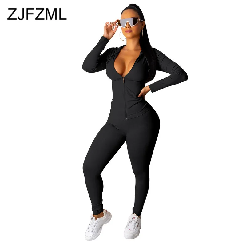 

Contrast Color Patchwork 2 Piece Outfits For Women Long Sleeve Hooded Sweatshirt And Drawstring Pencil Pant Casual Matching Set