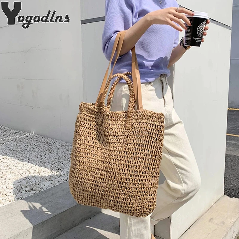 Bolsos de hombro informales de gran capacidad para mujer, tejidas de mimbre, bolso de playa de mimbre, bolso de mano para mujer|Bolsos de hombro| - AliExpress