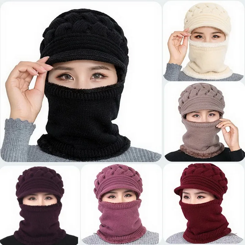 best beanie brands Coral Fleece Winter Hat Beanies Women's Hat Scarf Warm Breathable Wool Knitted Hat For Women Double Layers Protection Caps blue skully hat