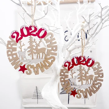 

2pcs 2020 Christmas Wooden Pendant Hanging Decor Xmas Tree Home Party Ornaments Wood Craft Gifts DIY Hanging Ornaments