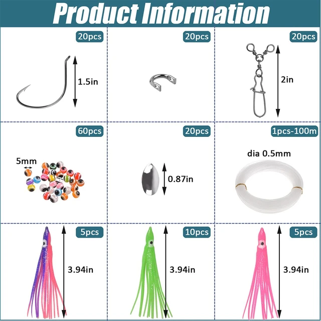 Squid Rigs Making Kit 161pcs Fluke Flounder Saltwater Fishing Rigs Include  Soft Trolling Skirt Lures Octopus hook Tackle - AliExpress