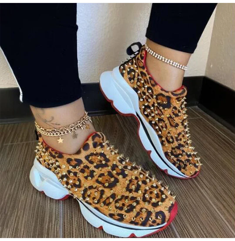 Sneakers Women Vulcanized Woman Rivet Shoes Female Platform Wedges Women's Leopard Casual Ladies Women's Sneakers Tennis Female