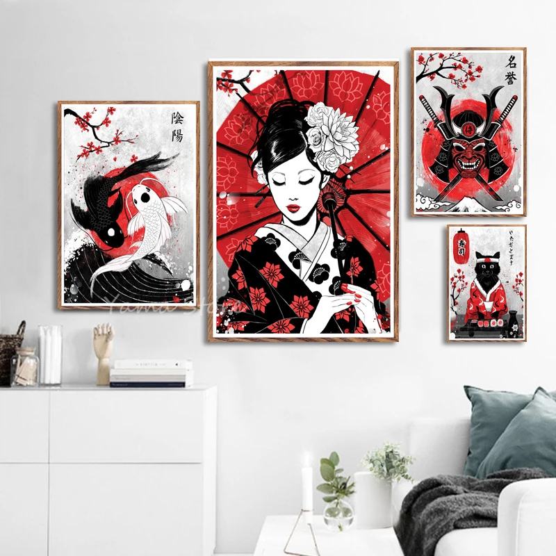 

Japan Culture Artwork Samurai Geisha Art Painting Silk Canvas Poster Wall Home Decor