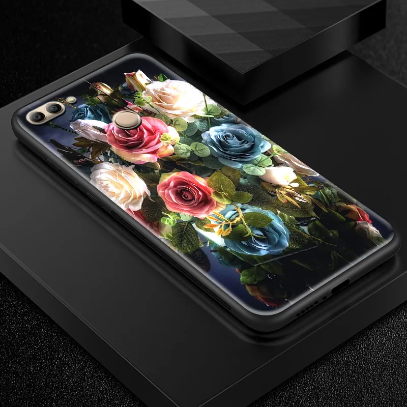 H136 Для huawei P20 P30Lite Plus Honor 6X дизайн Цветочный закаленное стекло чехол Nova3i P Smart+ Pro Y6 Y7 Prime Y9 Pro сумка - Цвет: H136