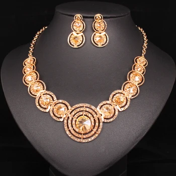 

2020 FASHION DUBAI BRIDAL JEWELRY SETS GOLD FILLED CRYSTAL AFRICAN EARRINGS NECKLACE SETS CHOKER WEDDING ACCESSORIES FOR WOMEN